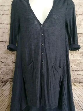 Moth Anthropologie Linen/Rayon Blue ISLET Duster Cardigan Gauzy Long- Large